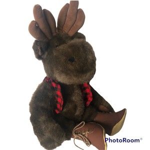 Vintage Hallmark Stuffed Plush 17” Moose Stuff Animal Plaid Vest Lumberjack